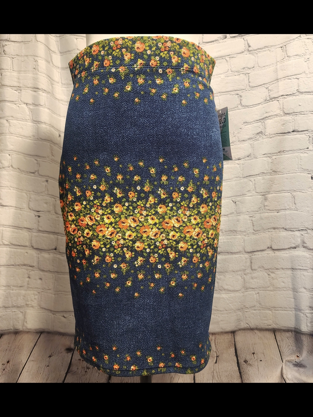 Honey and Lace Blue Pencil Skirt with Yellow and Orange Floral Print